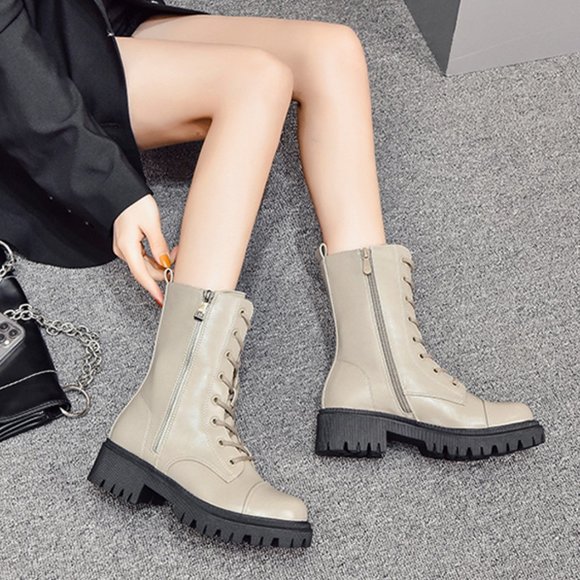 Women's fleece lace-up side zipper Martin boots - Picture 5 of 6